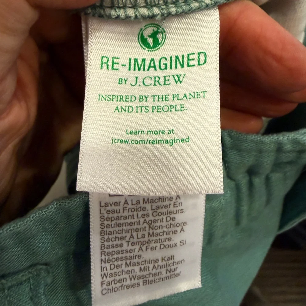 J. Crew Re-Imagined Seafoam Green Paperbag Pants with Tie Belt Cotton Sz 14